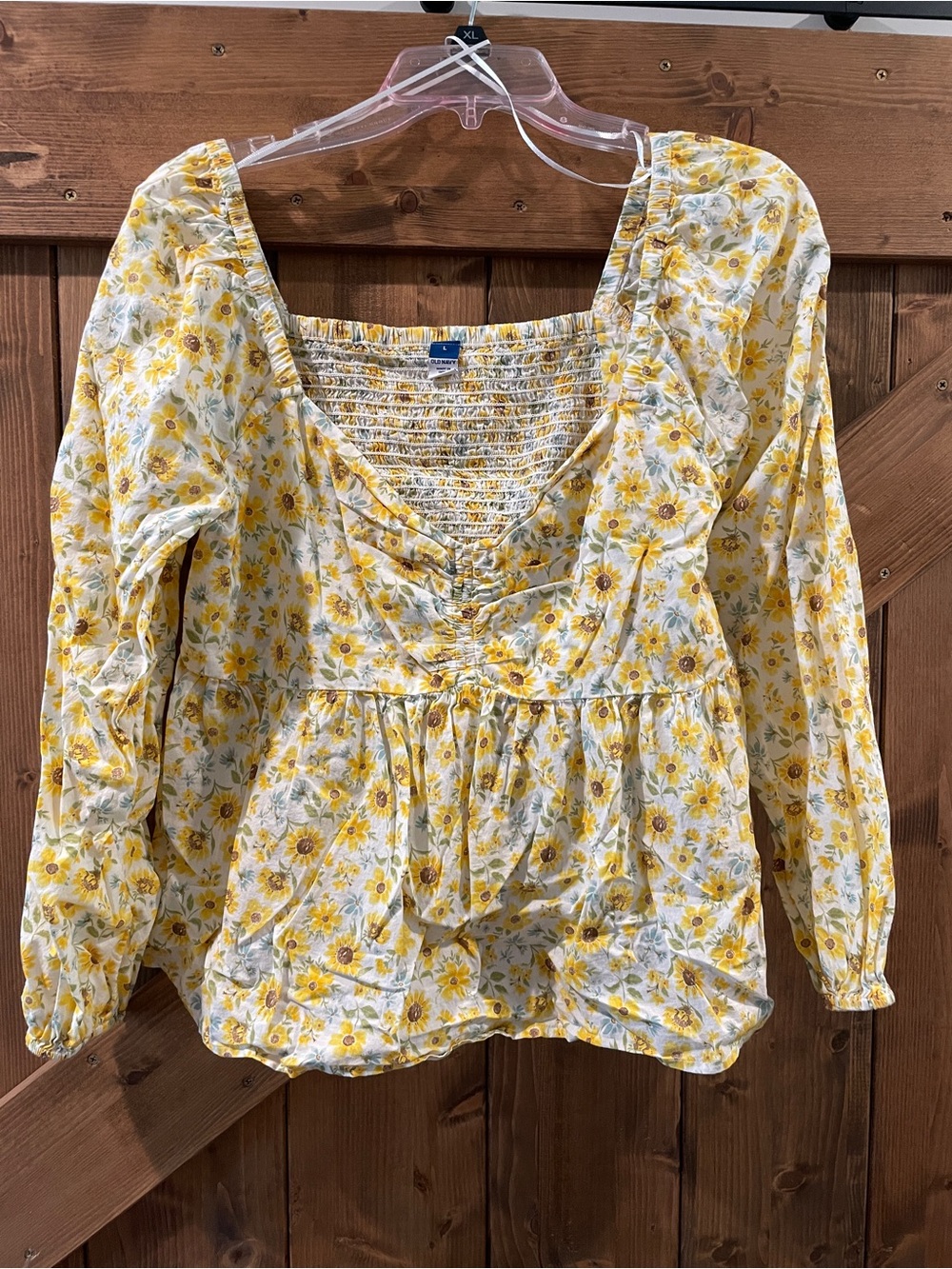 Yellow Floral Smocked Peasant Top - Women